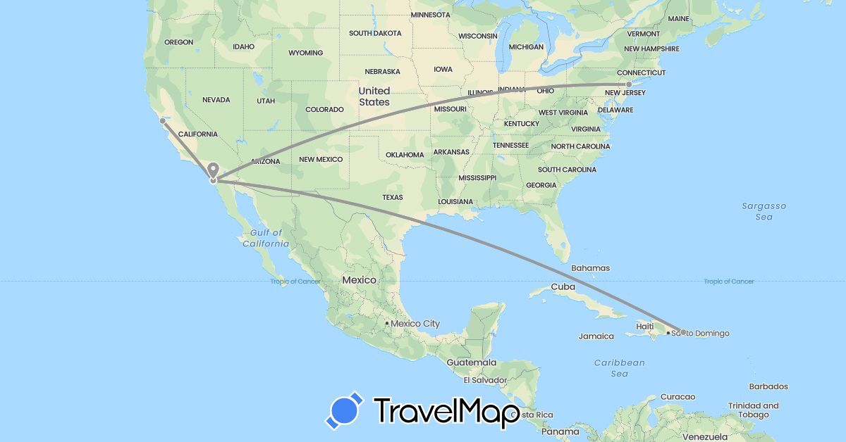 TravelMap itinerary: driving, plane in Dominican Republic, United States (North America)